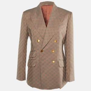 Gucci Coral Pink/Grey GG Jacquard Double Breasted Blazer M