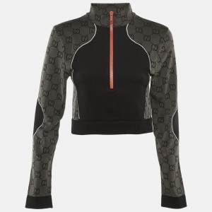 Pre Owned Gucci Grey/Black GG Jacquard Cropped Top L