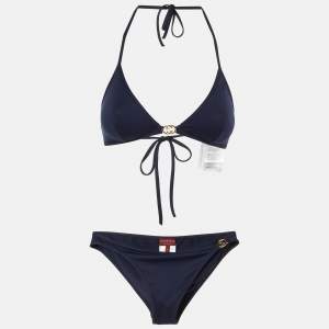 Pre Owned Gucci Navy Blue GG Sparkling Jersey 2 Piece Bikini L