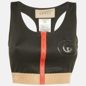 Pre Owned Gucci Black Jersey Zip-Up Sports Bra S