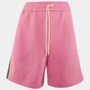 Pre Owned Gucci Pink GG Embossed Jersey Web Striped Shorts L