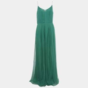 مملوكة مسبقًا Gucci Green Silk Plisse Maxi Dress M