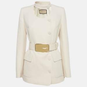Pre Owned Gucci Beige Wool Blend Detachable-Collar Belted Coat S