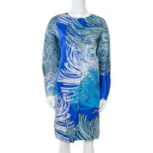 Gucci Blue Floral Print Silk Coat Dress L