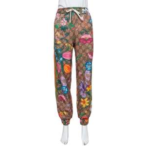 Pre Owned Gucci Brown Knit Flora GG Supreme Pattern Track Pants S