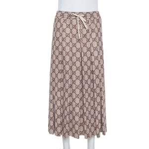 Pre Owned Gucci Beige Guccissima Printed Knit Pleated Midi Skirt XS