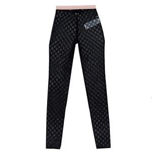 Pre Owned Gucci Black Logo Embroidered Tulle Sheer Leggings XS