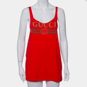 Gucci Red Logo Printed Cotton Tank Top S