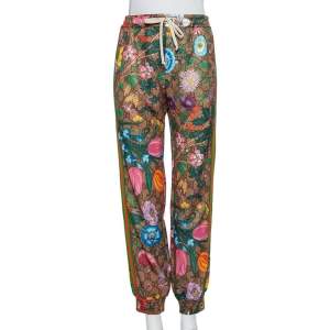 Pre Owned Gucci Brown Floral Printed Knit Joggers S