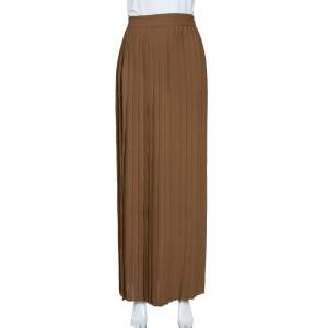 Pre Owned Gucci Brown Silk Pleated Maxi Skirt XS