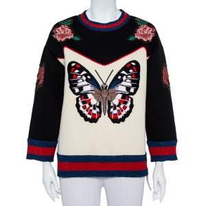 Pre Owned Gucci Multicolor Bonded Cotton Butterfly Embroidered Jumper L