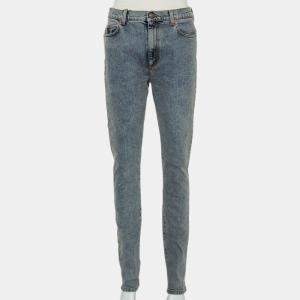 Gucci Blue Logo Printed Denim Muddy Effect Skinny Jeans M