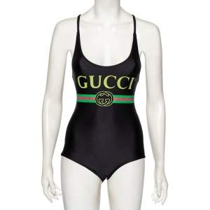 Gucci Black Lycra Logo Printed Sparkling Swimsuit XXS