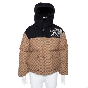 Gucci x The North Face Beige GG Monogram Canvas Down Hooded Jacket XXS