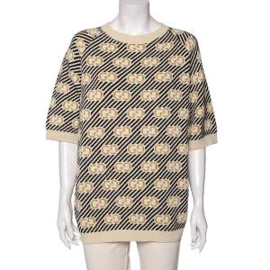 Pre Owned Gucci Multicolored GG Lurex Jacquard Wool Crewneck Sweater L