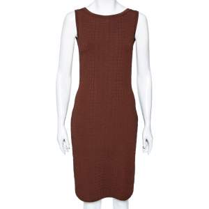 Pre Owned Gucci Brown Scaled Knit Sleeveless Dress L