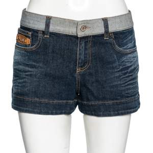 Gucci Navy Blue Denim Horsebit Detail Shorts M