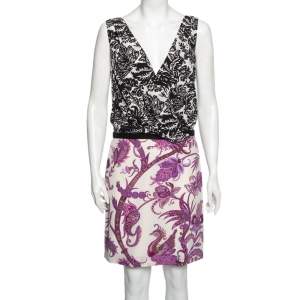 Pre Owned Gucci Multicolor Printed Silk Pleated V Neck Dress M