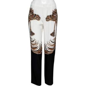 Pre Owned Gucci White Horse and Tassel Printed Silk Pants M