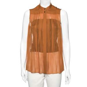 Gucci Orange Silk Pleated Front Sleeveless Top M