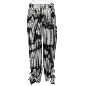 Pre Owned Gucci Monochrome & Lurex Polka Dotted Silk Pants M