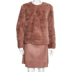 Gucci Pink Mink Fur Long Sleeve Top & Leather Skirt Set M