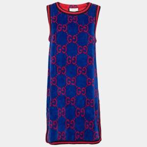 Gucci Blue GG Jacquard Terry Cotton Sleeveless Dress L