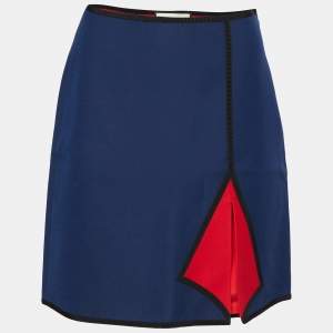 Pre Owned Gucci Navy Blue Wool & Silk Pleat Detail Skirt S