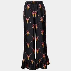 Gucci Black Ice Cream Printed Silk Flared Hem Pants S