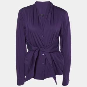 Pre Owned Gucci Purple Cotton Waist Tie Drape Detail Shirt M