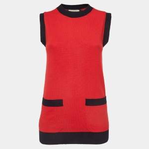Gucci Red Contrast Edge Wool Knit Sleeveless Top S