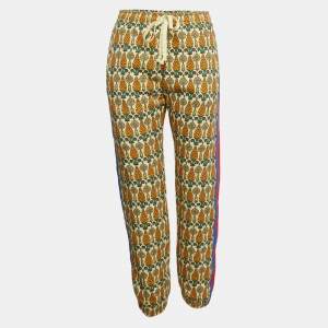  Gucci Multicolor Garden Print Felted Cotton Joggers XS
