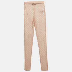 Gucci Beige GG web Embroidered Tulle Sheer Leggings XS