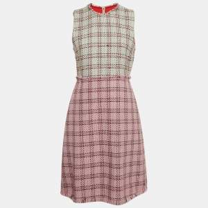 Gucci Pink Tweed Lurex Damier Sheath Dress M