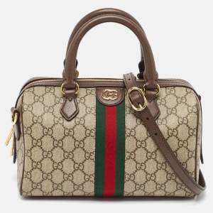 Gucci Beige/Ebony GG Supreme Canvas Small Ophidia Boston Bag