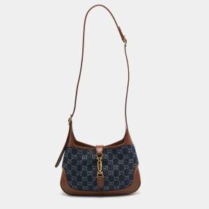 Gucci Blue/Brown GG Denim and Leather Small Jackie 1961 Hobo