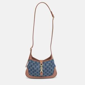 Gucci Blue/Brown GG Denim and Leather Jackie 1961 Hobo