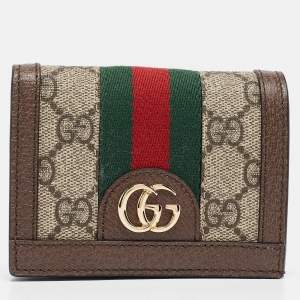 Gucci Brown GG Supreme Canvas and Leather Web Ophidia Card Case