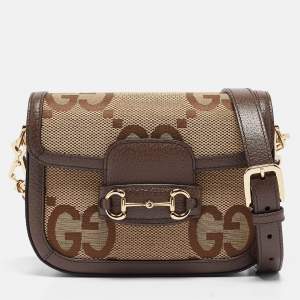 Gucci Brown/Beige Jumbo GG Canvas Mini Horsebit 1955 Shoulder Bag