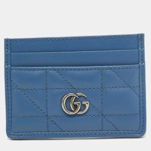 Gucci Blue Quilted Leather GG Marmont Card Holder