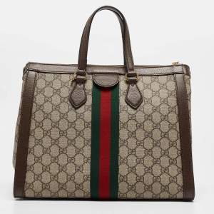 Gucci Beige/Brown GG Supreme Canvas and Leather Medium Ophidia Tote