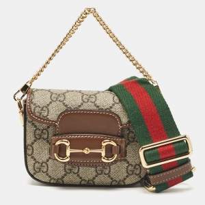 Gucci Beige/Brown GG Supreme Canvas and Leather Horsebit 1955 Wallet Crossbody Bag