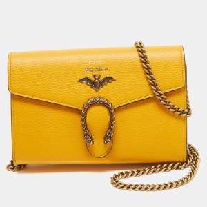 Gucci Mustard Leather Garden Bat Dionysus Wallet On Chain