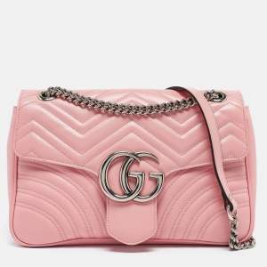 Gucci Pink Matelassé Leather Medium GG Marmont Shoulder Bag