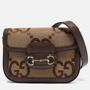 Gucci Brown/Beige Jumbo GG Canvas Mini Horsebit 1955 Shoulder Bag