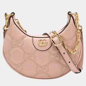 Gucci Pink Leather Quilted GG Mini Hobo Bag