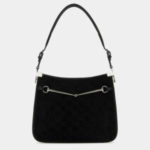 Gucci Black GG Calf Hair Small Horsebit Hobo Bag