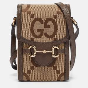 Pre Owned Gucci Beige/Ebony Jumbo GG Canvas Mini Horsebit 1955 Crossbody Bag