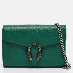 Pre Owned Gucci Green Leather Mini Dionysus Crystals Shoulder Bag