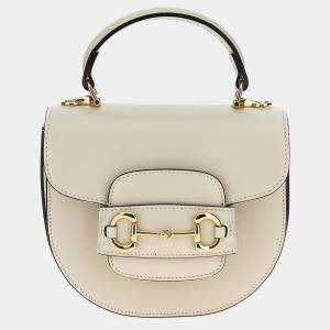 Gucci white leather Horsebit 1955 mini top handle bag